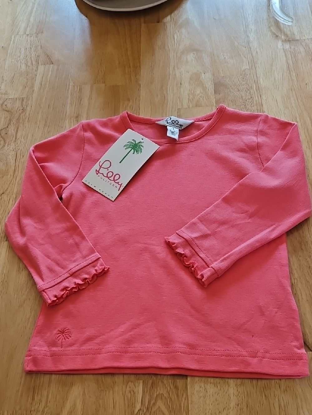 Lilly Pulitzer Girls' Size 5 Coral Pink Long-Sleeve Ruffle Cuff Top